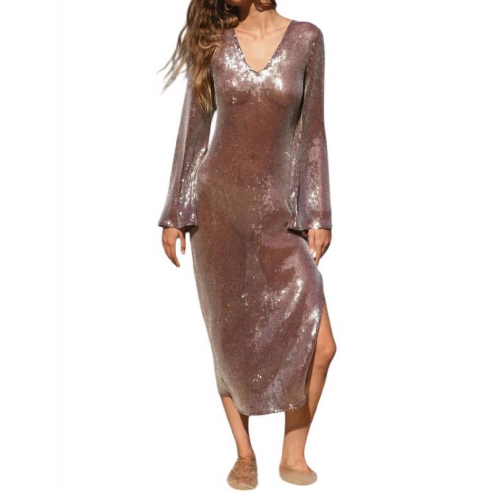 HUTCH mcrae midi dress in mocha swim cover sequins